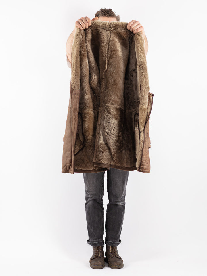 Vintage 70's Men Sheepskin Coat in Beige