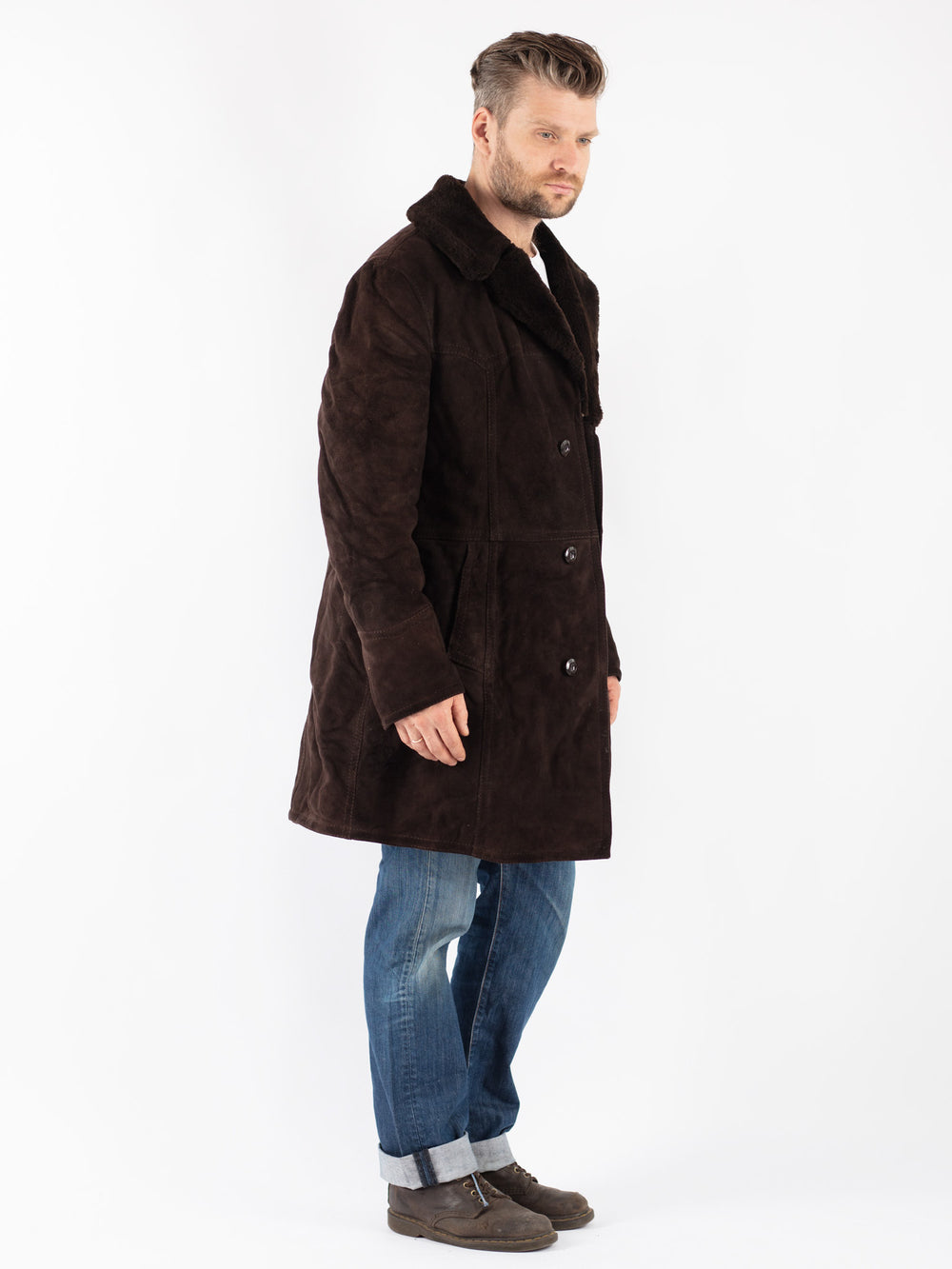 Vintage 70's Men Sheepskin Coat in Brown