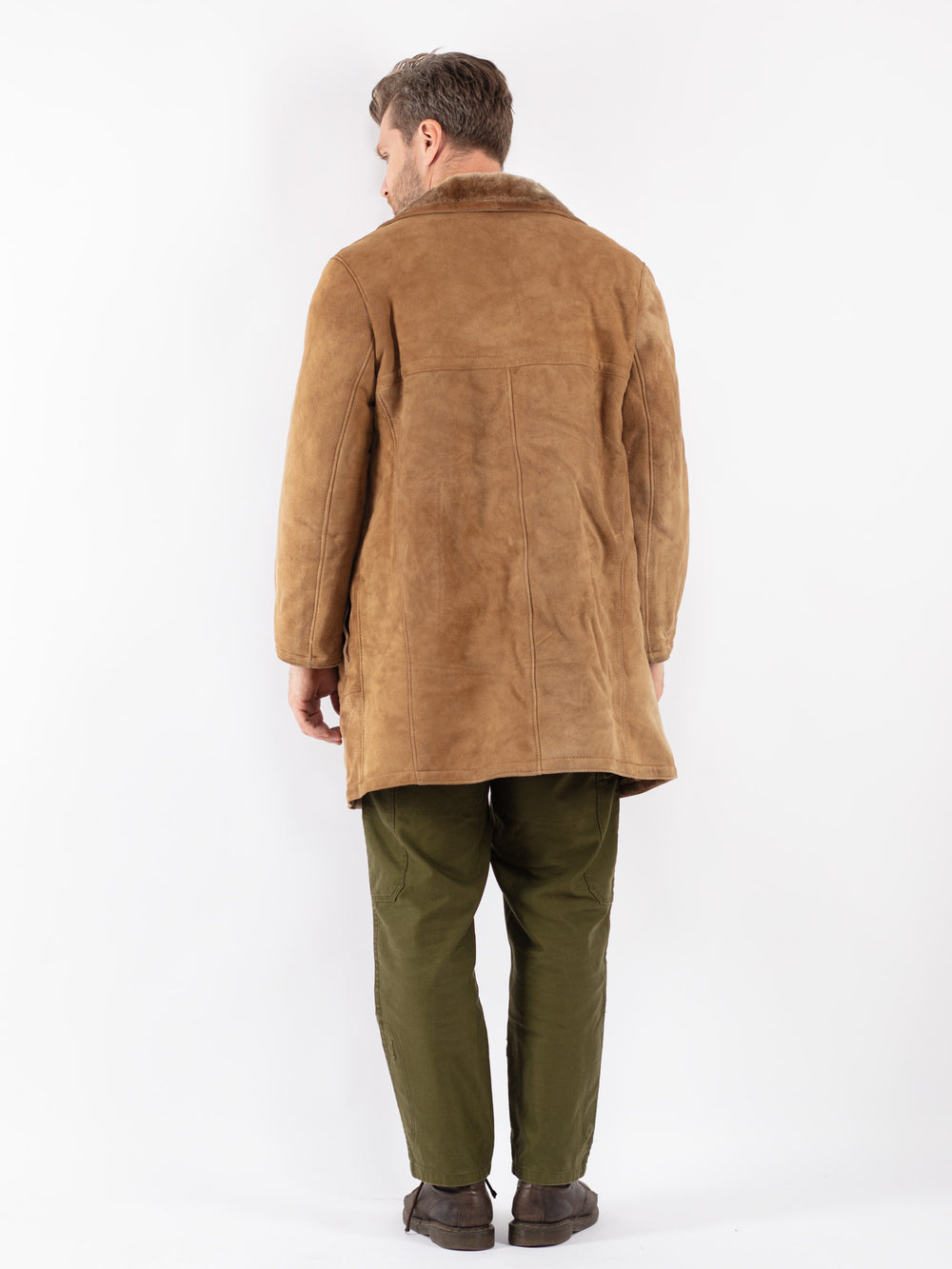 Vintage Men Sheepskin Coat in Beige