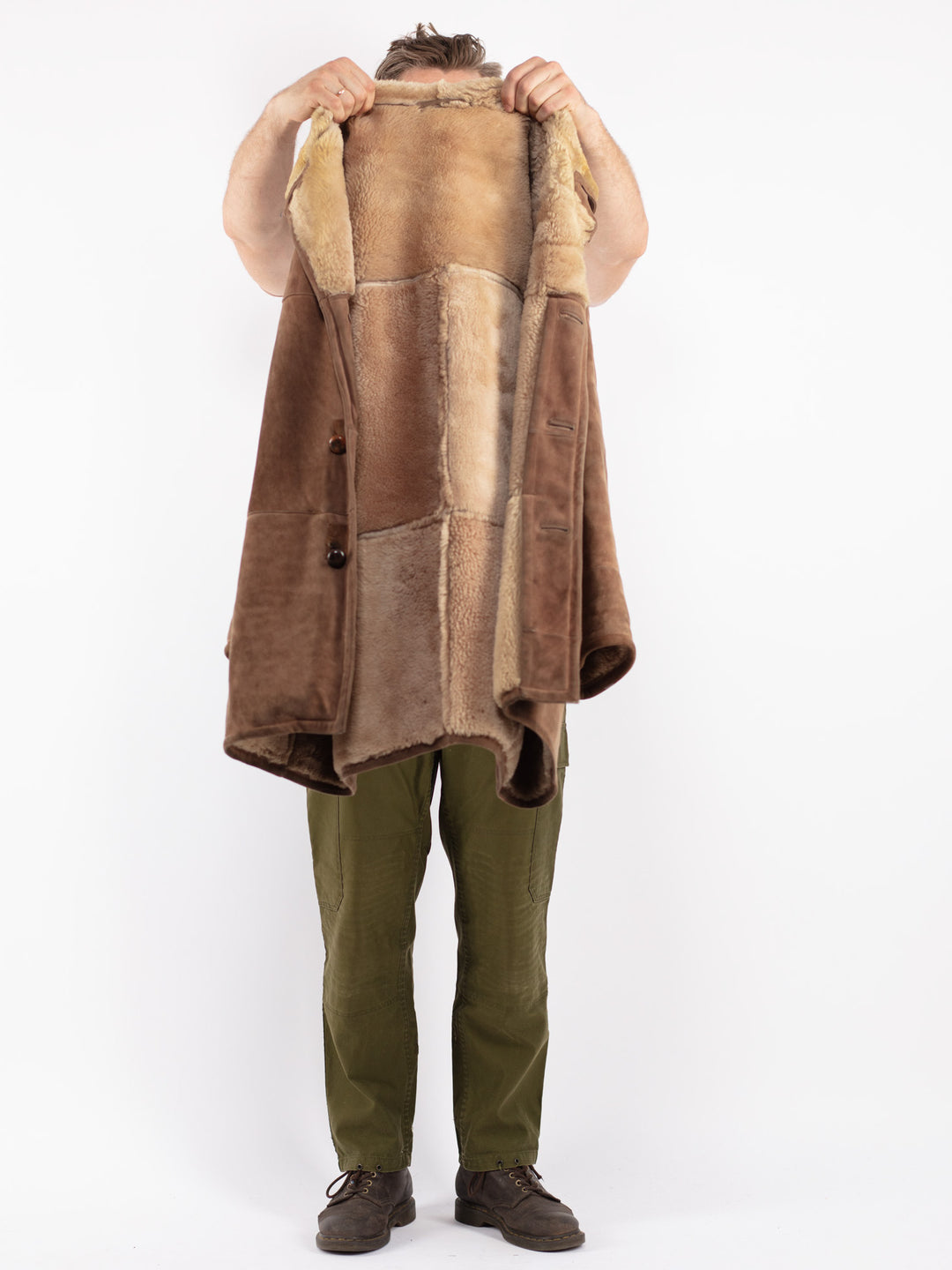 Vintage 70's Men Sheepskin Coat in Brown