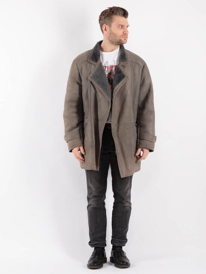 Vintage 70's Men Sheepskin Coat in Gray