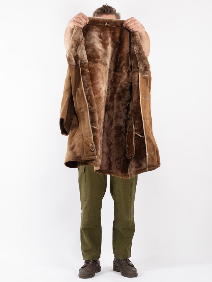 Vintage Men Sheepskin Coat in Beige