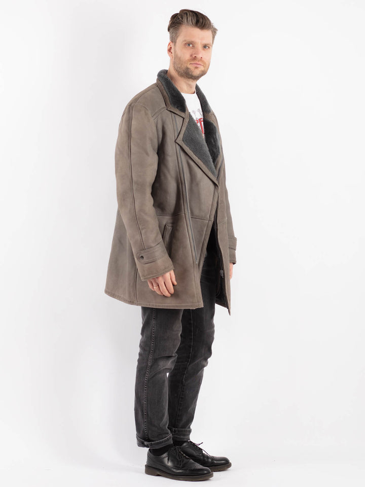 Vintage 70's Men Sheepskin Coat in Gray