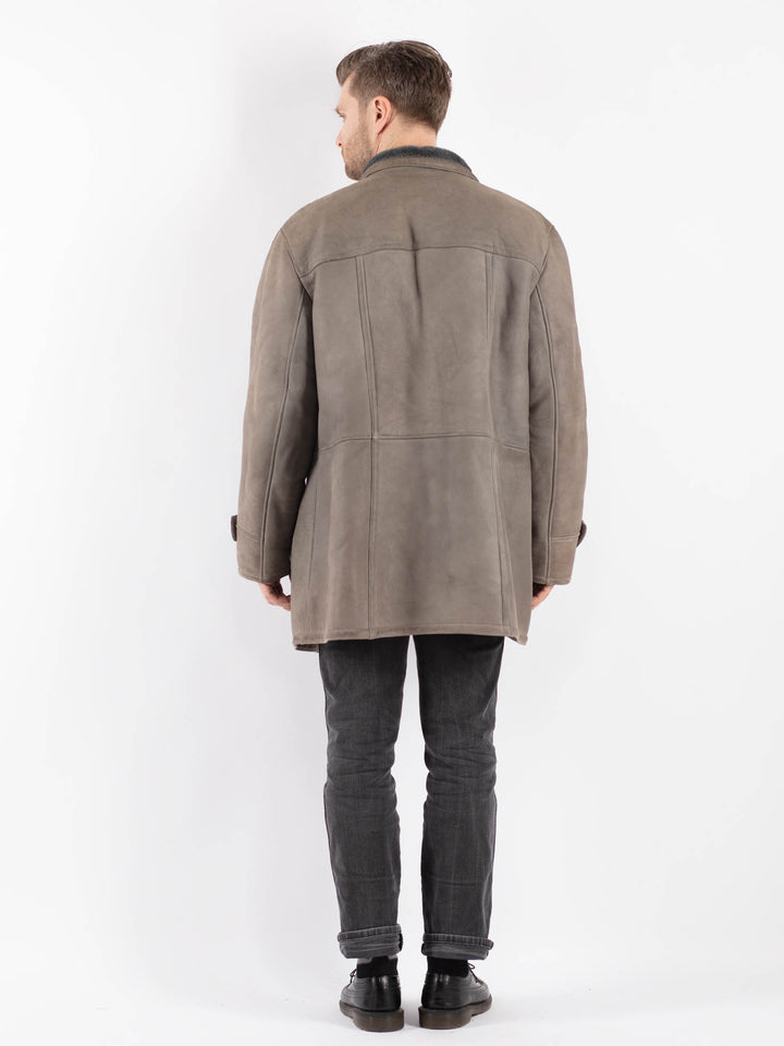 Vintage 70's Men Sheepskin Coat in Gray