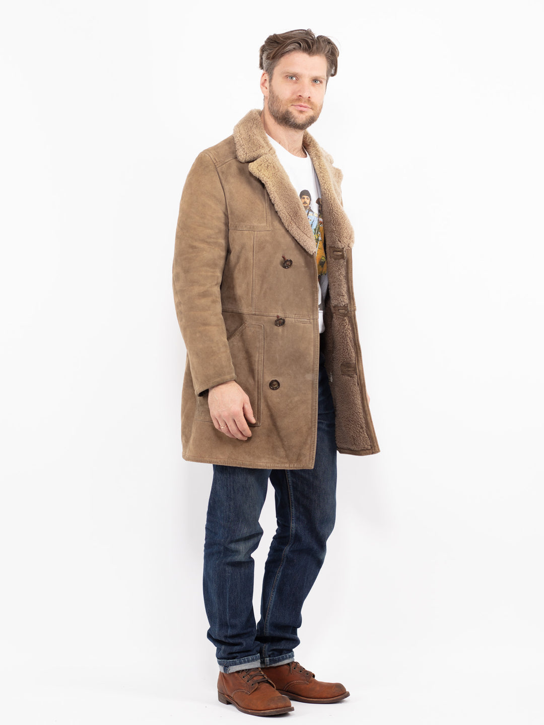 Vintage 70's Men Sheepskin Coat in BeigeZ2664