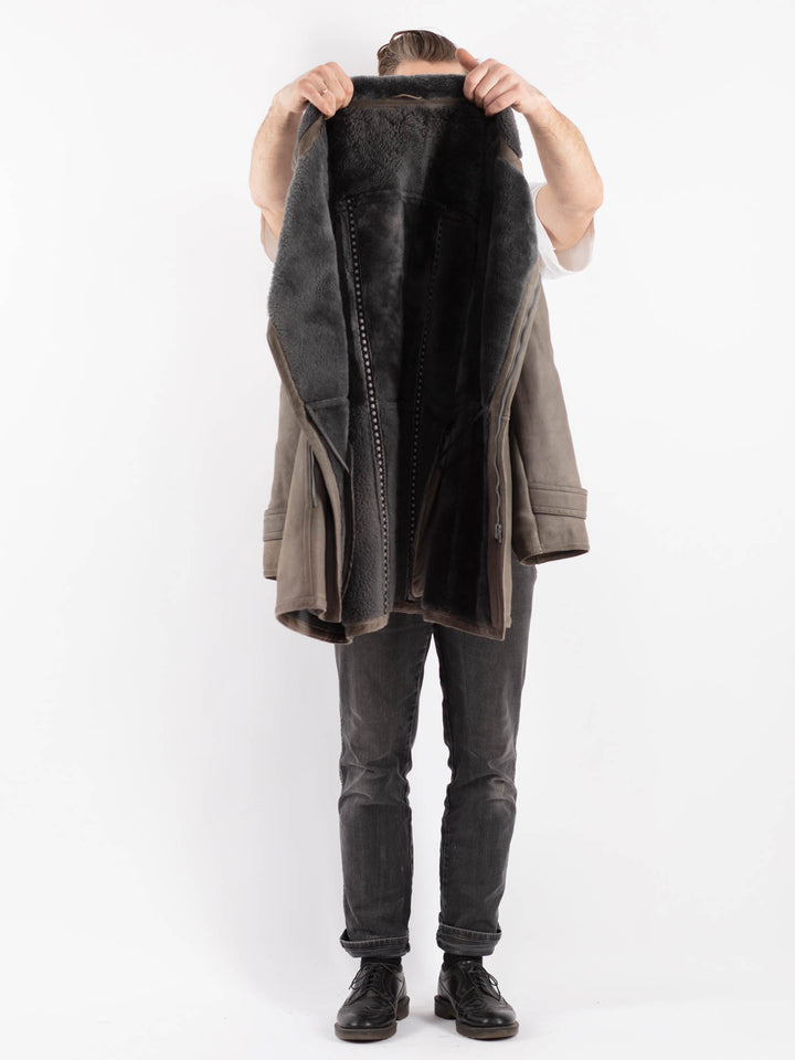 Vintage 70's Men Sheepskin Coat in Gray