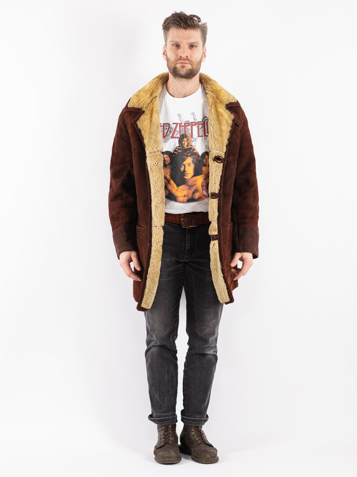 Vintage 70's Men Sheepskin Coat in Brown