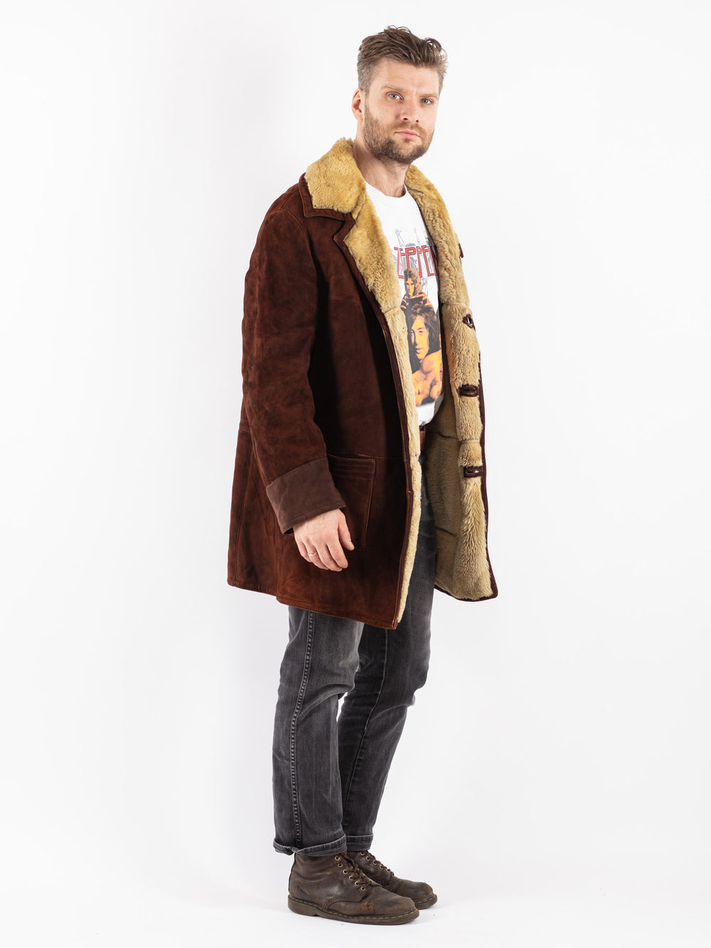 Vintage 70's Men Sheepskin Coat in Brown