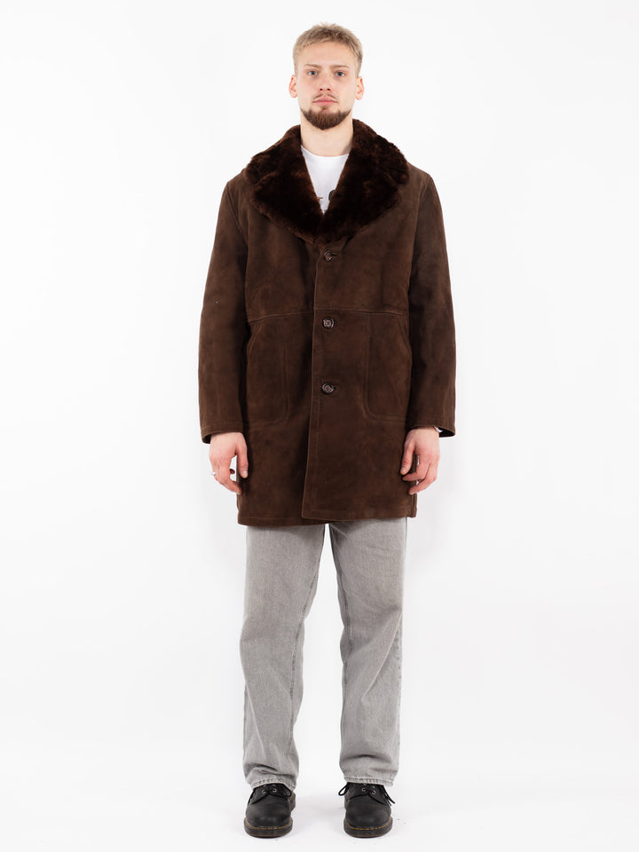 Vintage 70's Men Sheepskin Shearling Coat in Brown