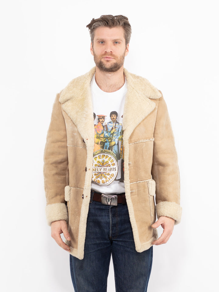Vintage 70's Men Sheepskin Coat in BeigeZ2665