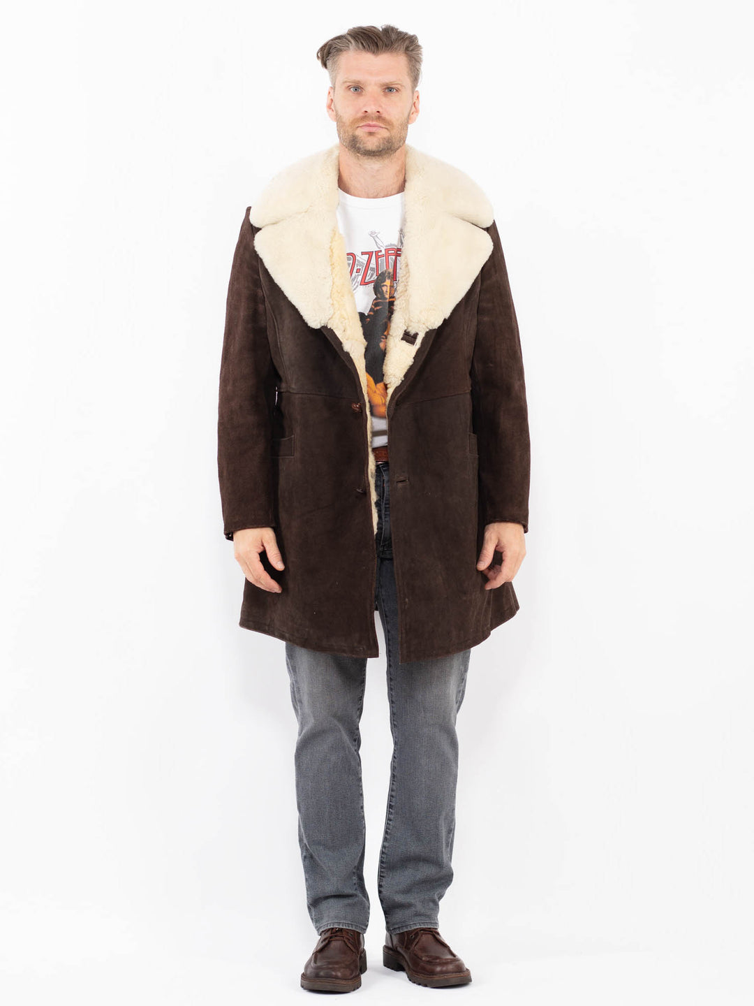 Vintage 70's Men Sheepskin Coat in BrownZ2058