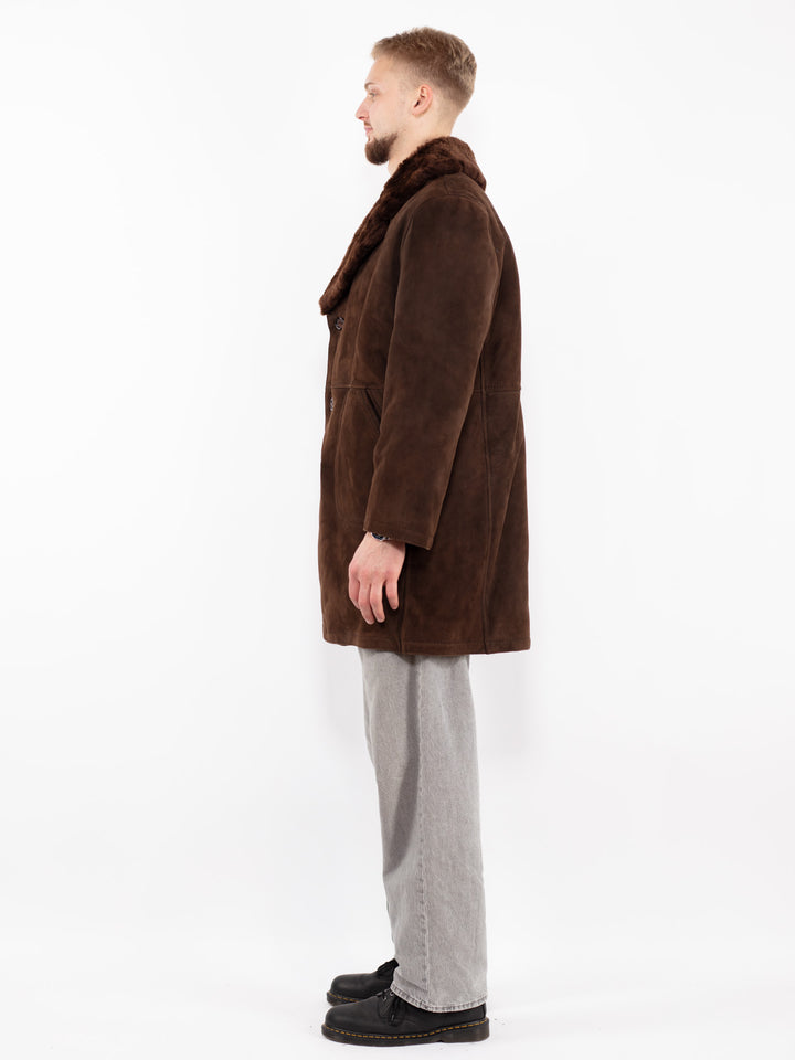 Vintage 70's Men Sheepskin Shearling Coat in Brown