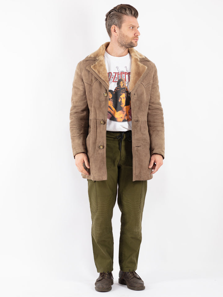 Vintage Men Sheepskin Coat in Beige
