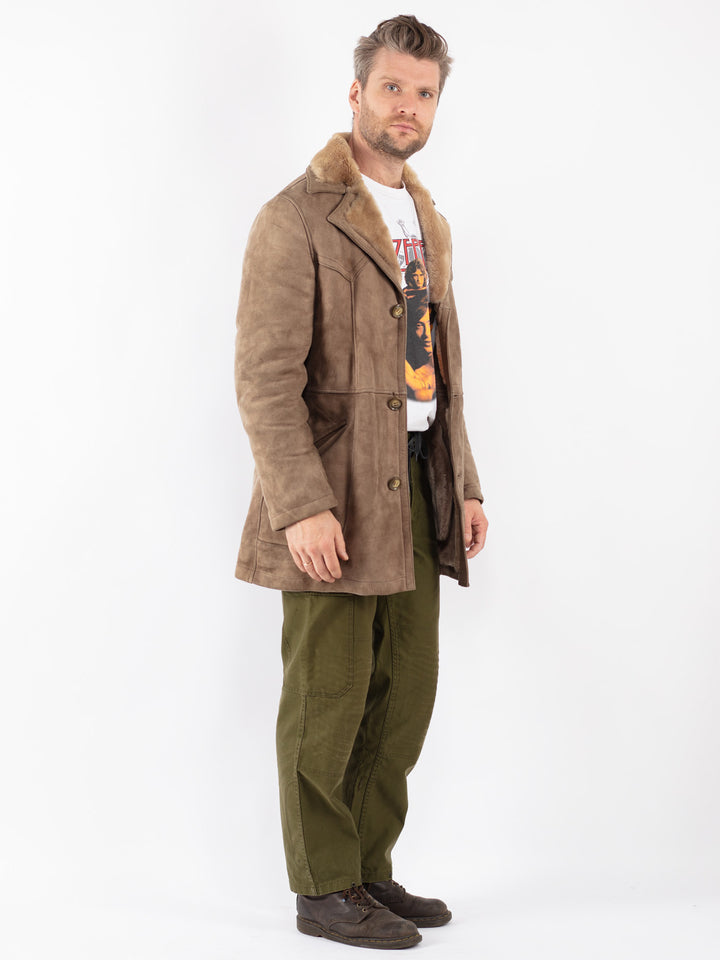 Vintage Men Sheepskin Coat in Beige