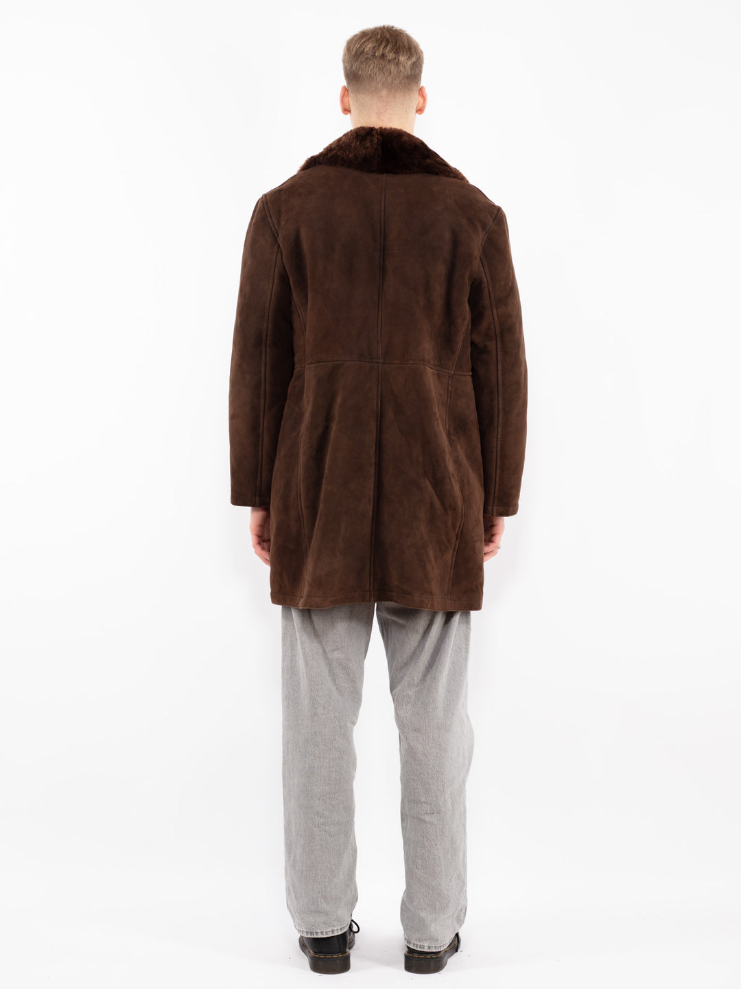 Vintage 70's Men Sheepskin Shearling Coat in Brown