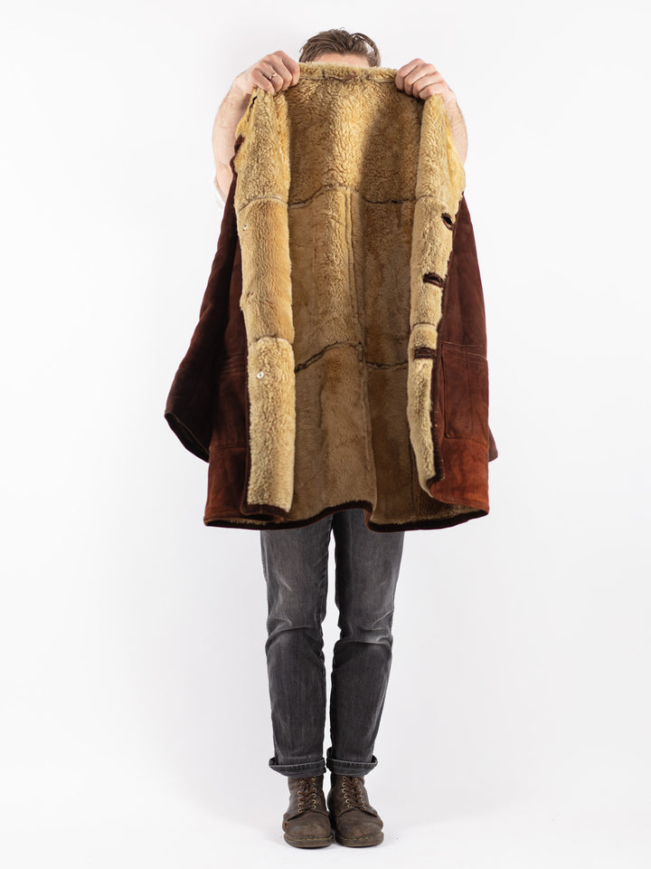 Vintage 70's Men Sheepskin Coat in Brown