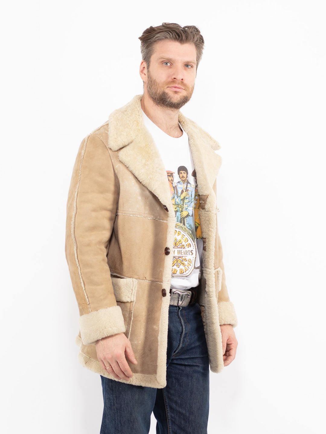 Vintage 70's Men Sheepskin Coat in BeigeZ2665