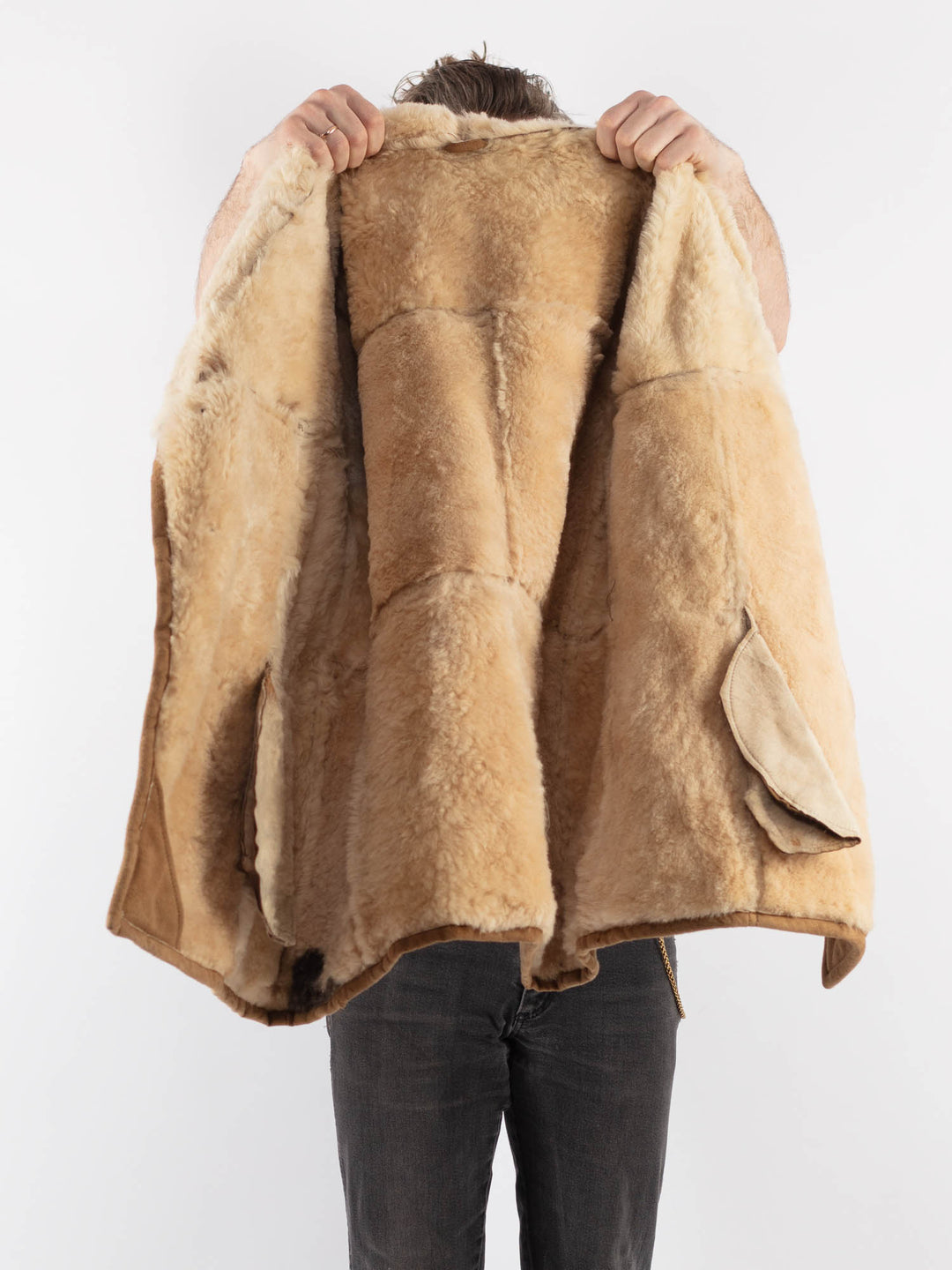 Vintage 70's Men Sheepskin Coat in BeigeZ783