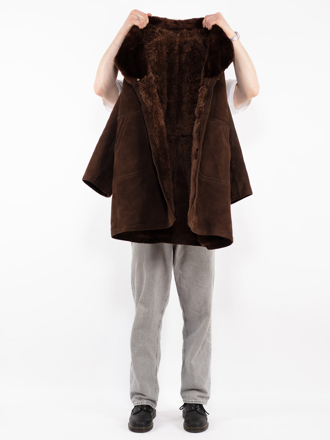 Vintage 70's Men Sheepskin Shearling Coat in Brown