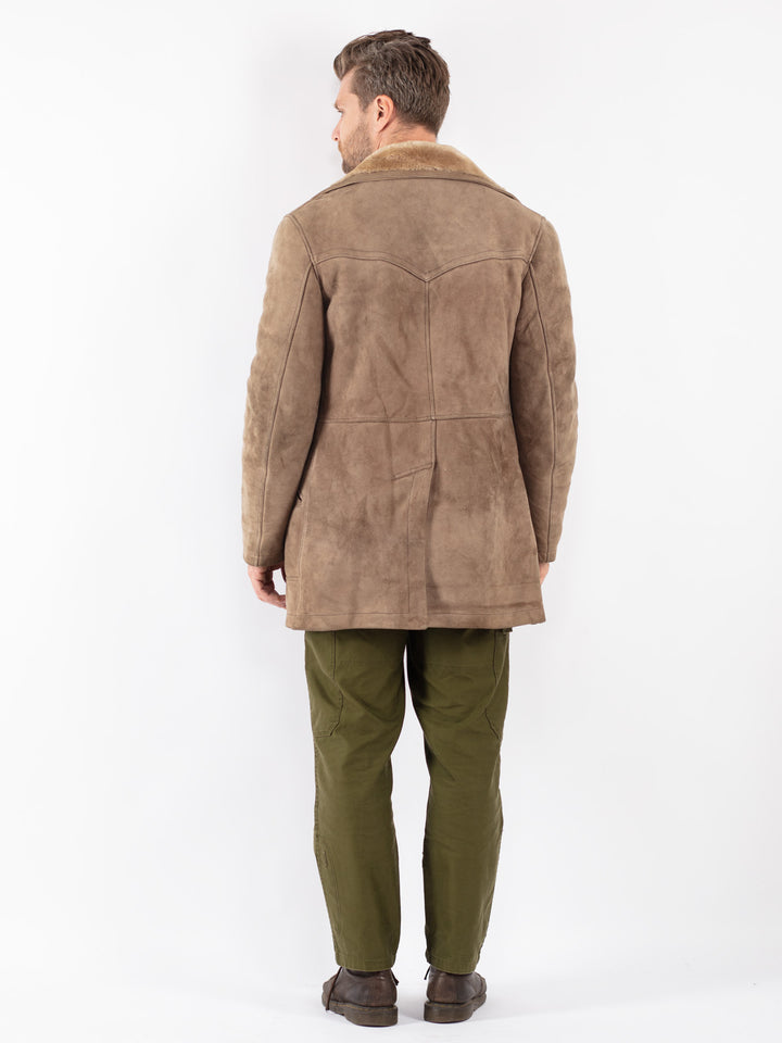 Vintage Men Sheepskin Coat in Beige