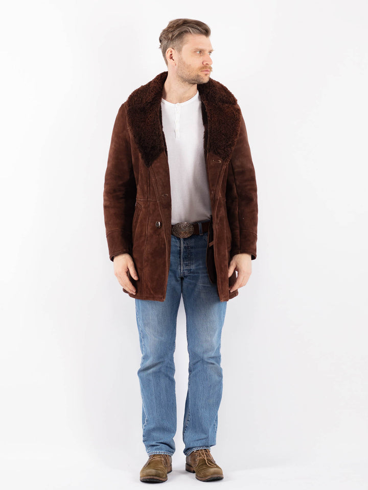 Vintage 70's Men Sheepskin Shearling Coat in BrownZ1412