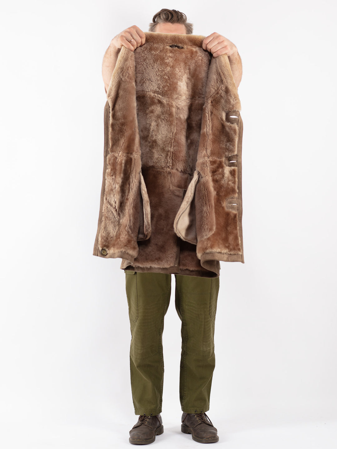Vintage Men Sheepskin Coat in Beige