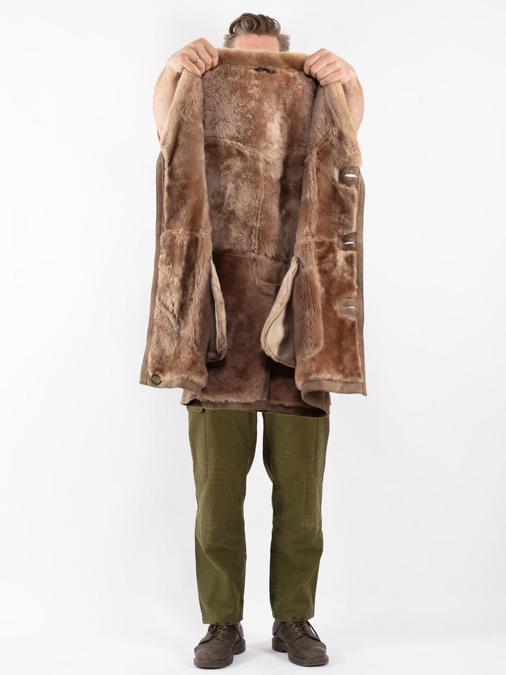 Vintage Men Sheepskin Coat in Beige