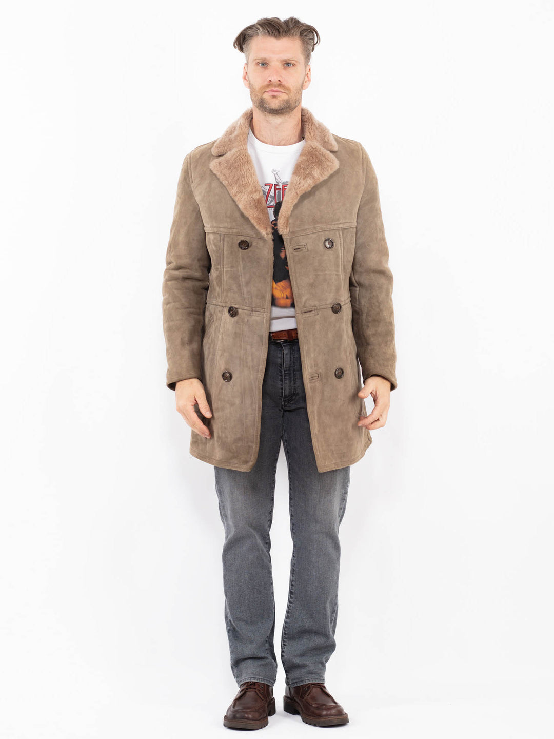 Vintage 70's Men Sheepskin Coat in BeigeZ2059