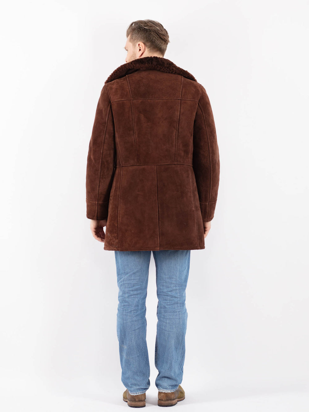 Vintage 70's Men Sheepskin Shearling Coat in BrownZ1412