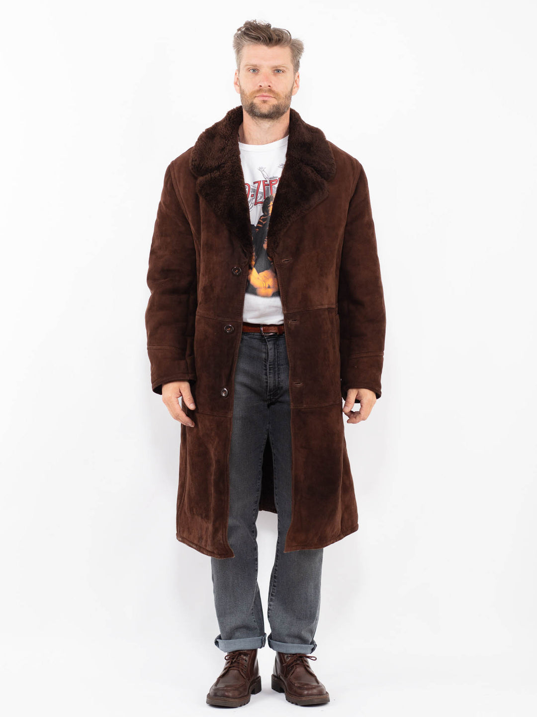 Vintage 70's Men Sheepskin Coat in BrownZ2285