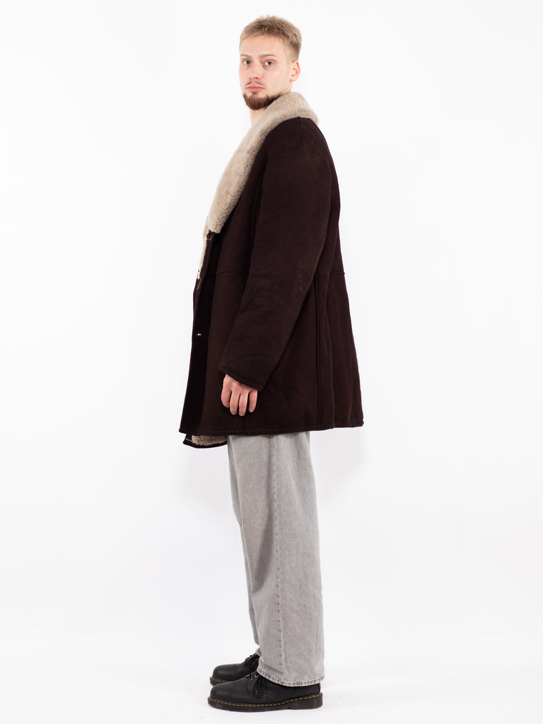 Vintage 70's Men Sheepskin Shearling Coat in Brown