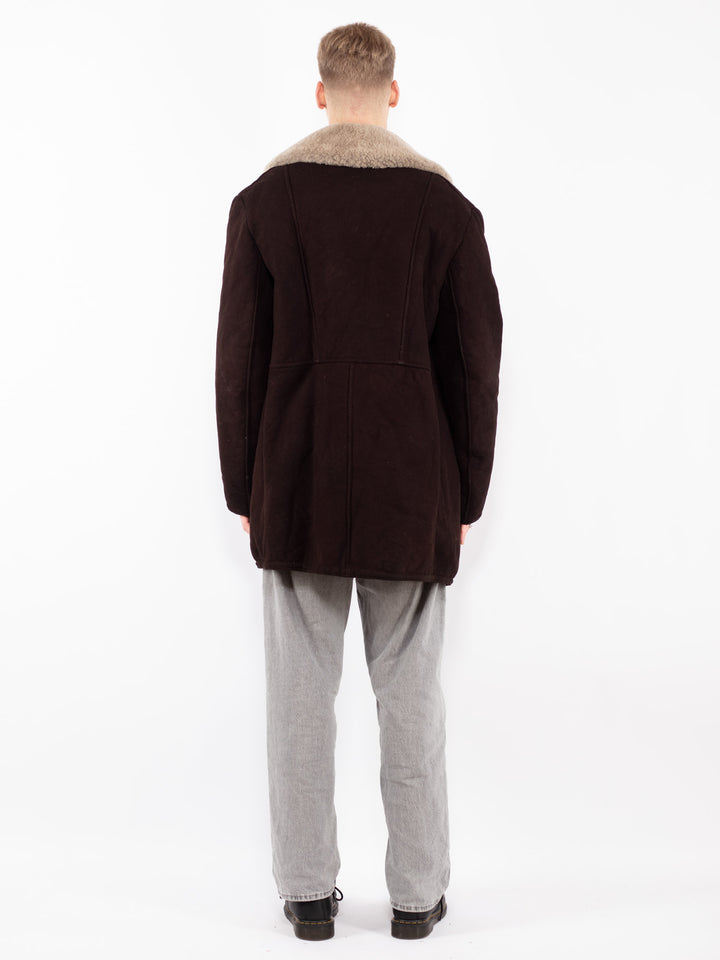 Vintage 70's Men Sheepskin Shearling Coat in Brown