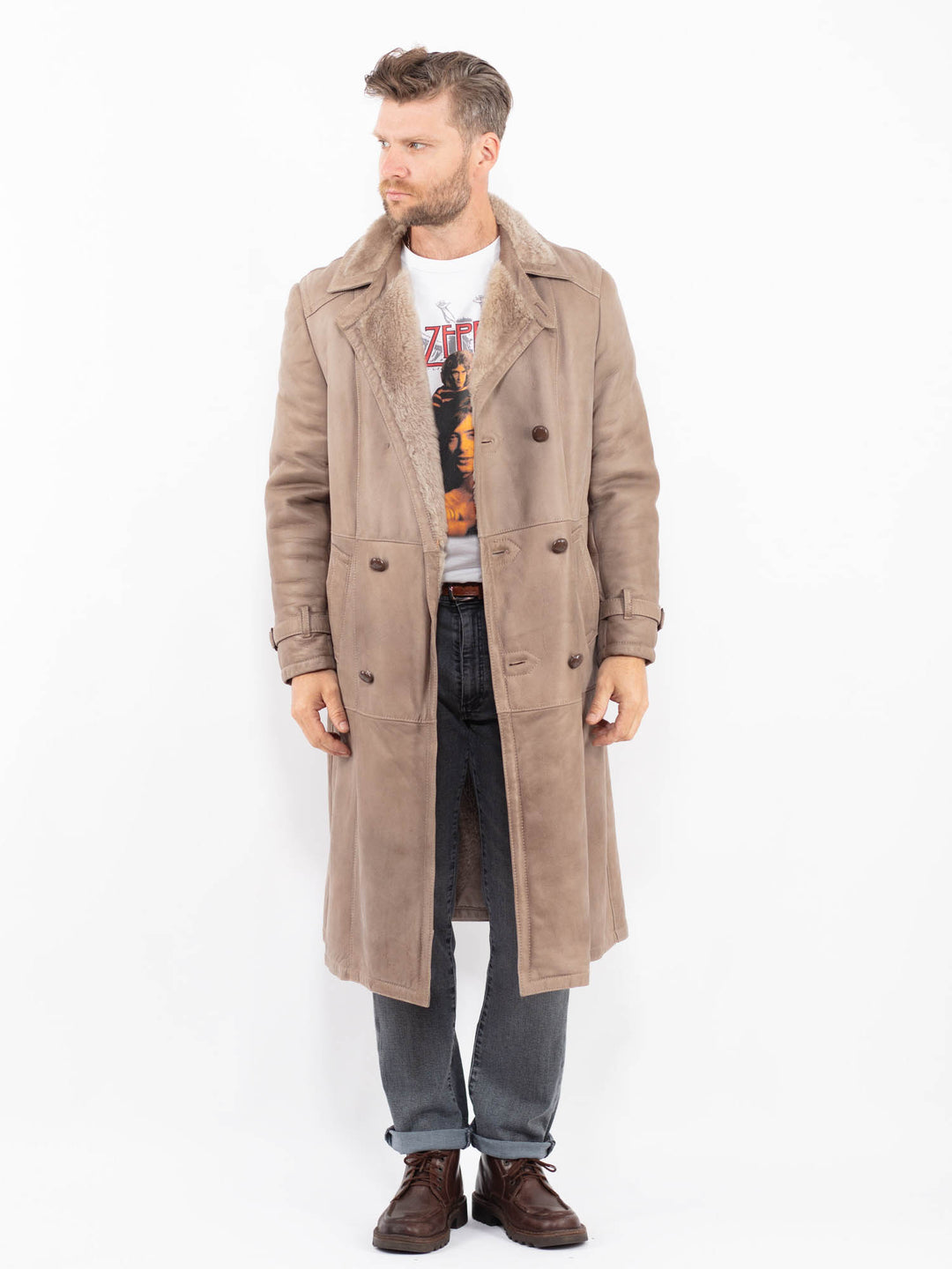Vintage 70's Men Sheepskin Coat in BeigeZ2287