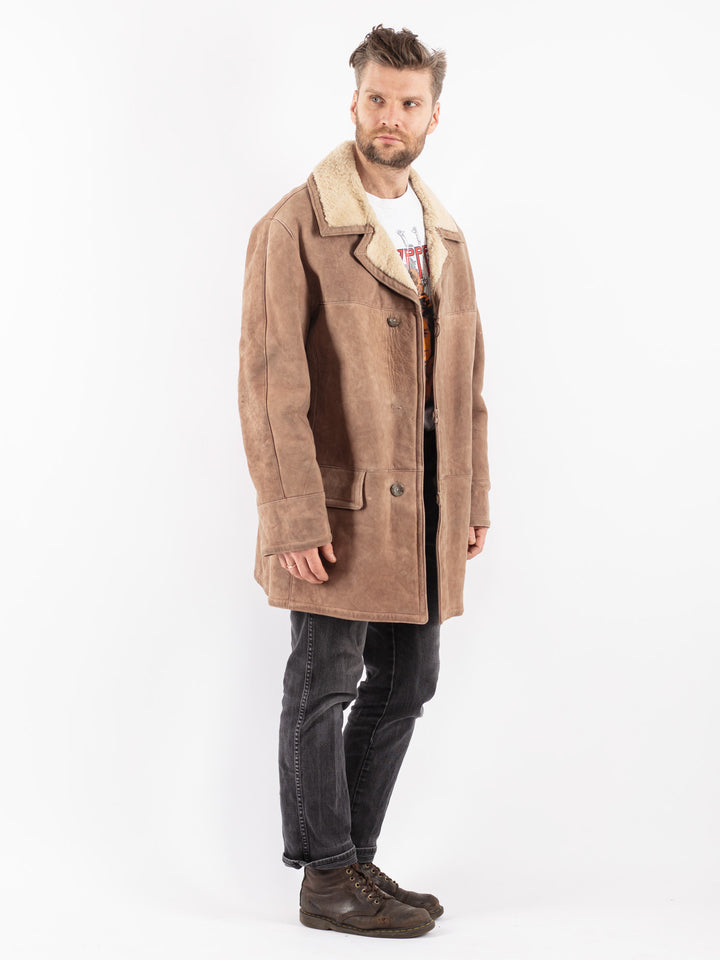 Vintage 70's Men Sheepskin Coat in Beige