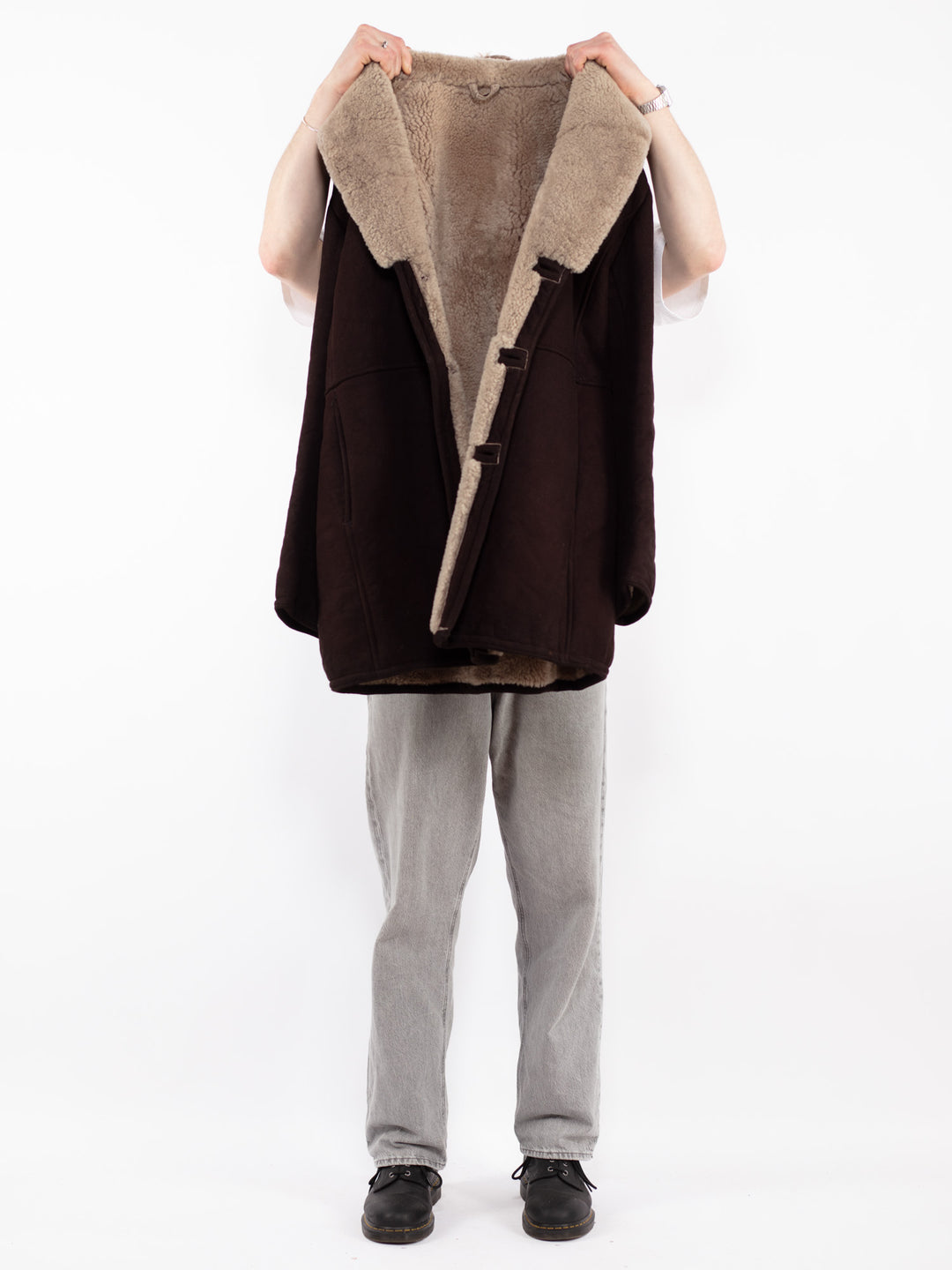 Vintage 70's Men Sheepskin Shearling Coat in Brown
