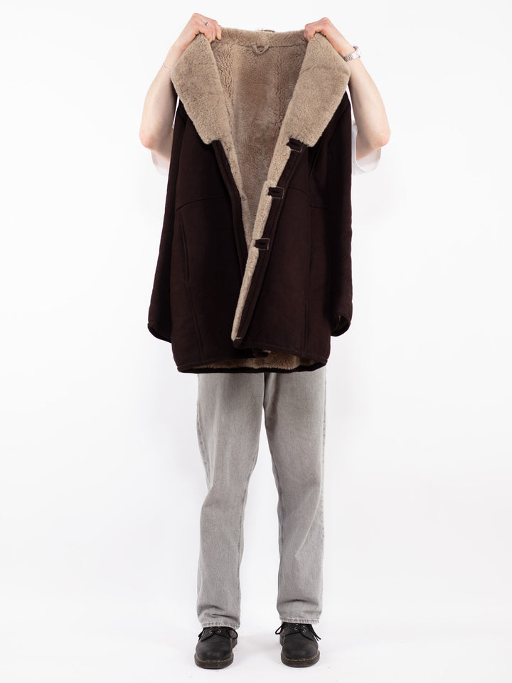 Vintage 70's Men Sheepskin Shearling Coat in Brown