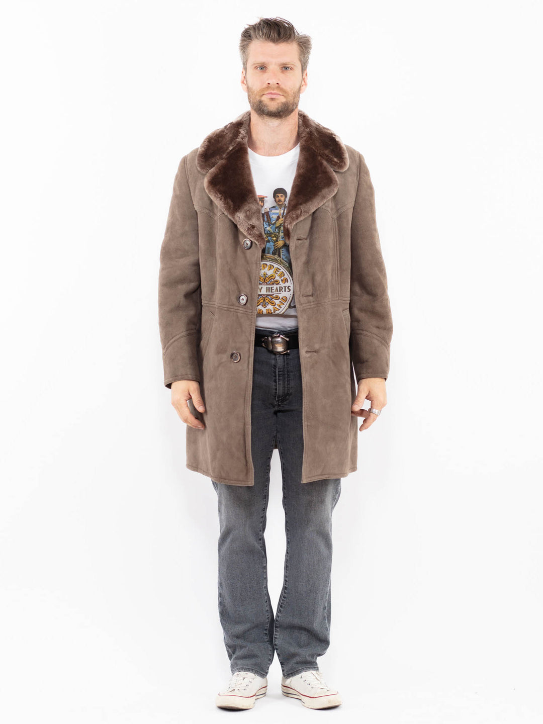 Vintage 70's Men Sheepskin Coat in BeigeZ1938