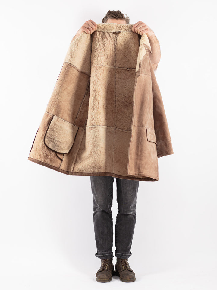 Vintage 70's Men Sheepskin Coat in Beige