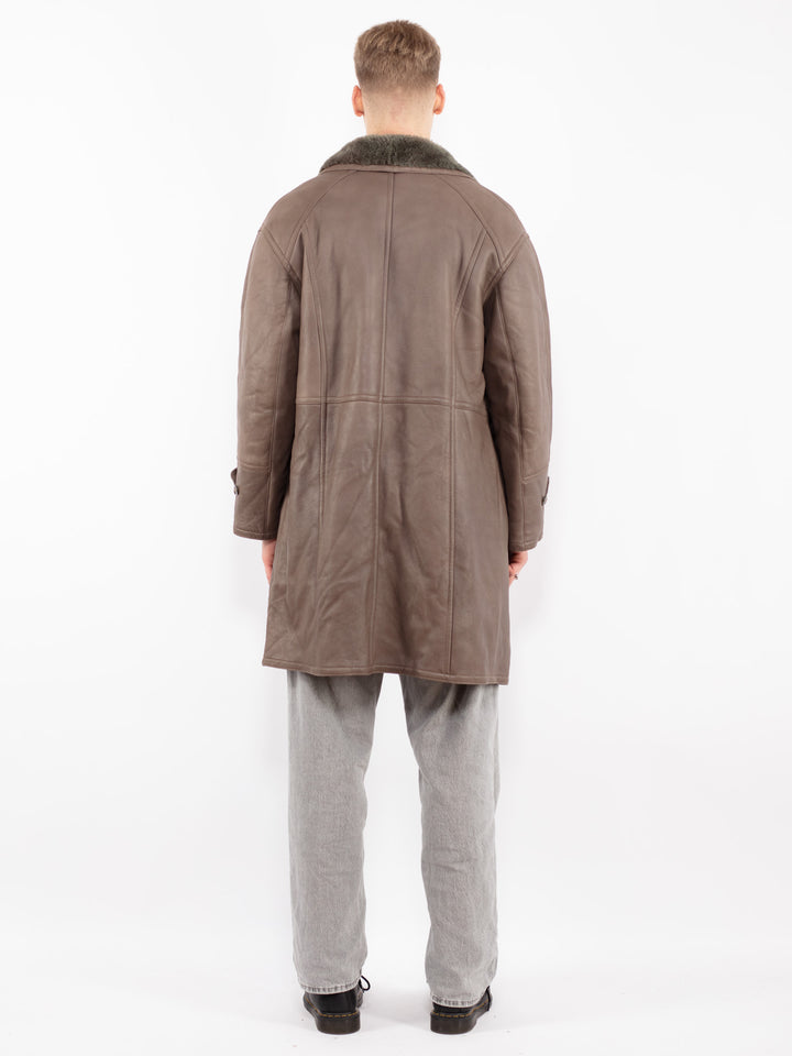 Vintage 70's Men Sheepskin Leather Coat in Brown