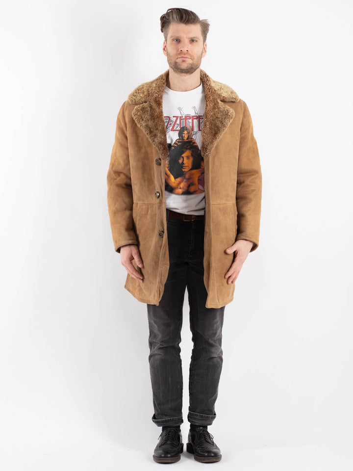 Vintage 70's Men Sheepskin Coat in Beige
