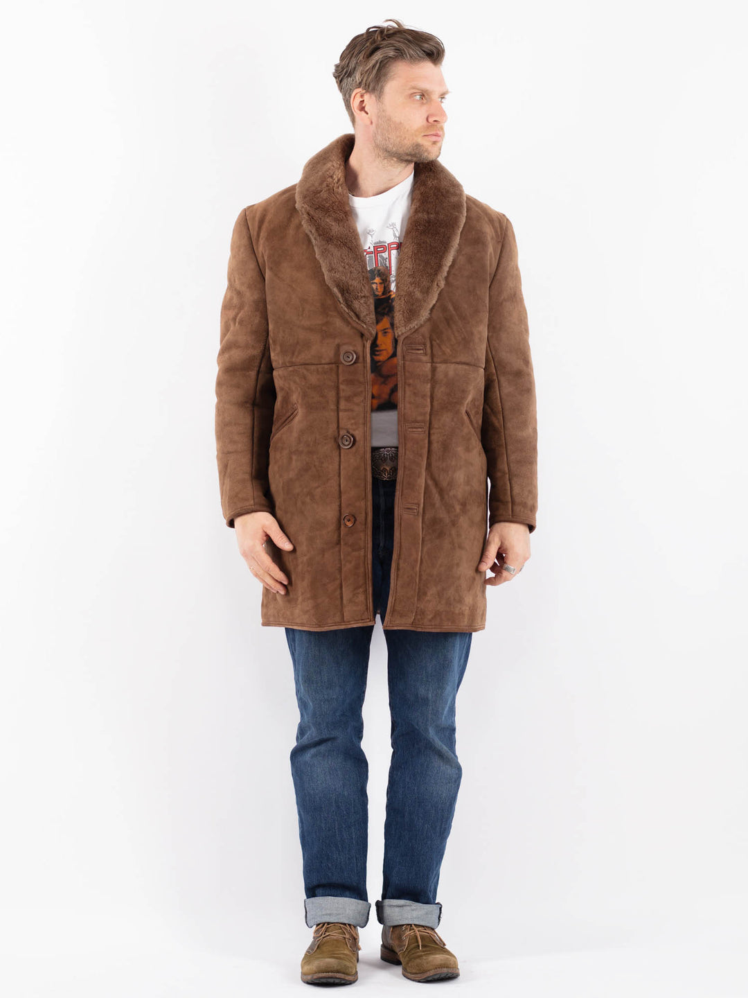 Vintage 70's Men Sheepskin Coat in BeigeZ1522