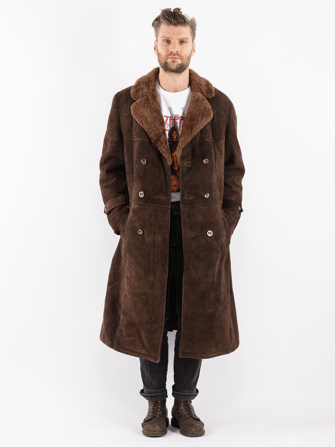 Vintage 70's Men Sheepskin Coat in Brown
