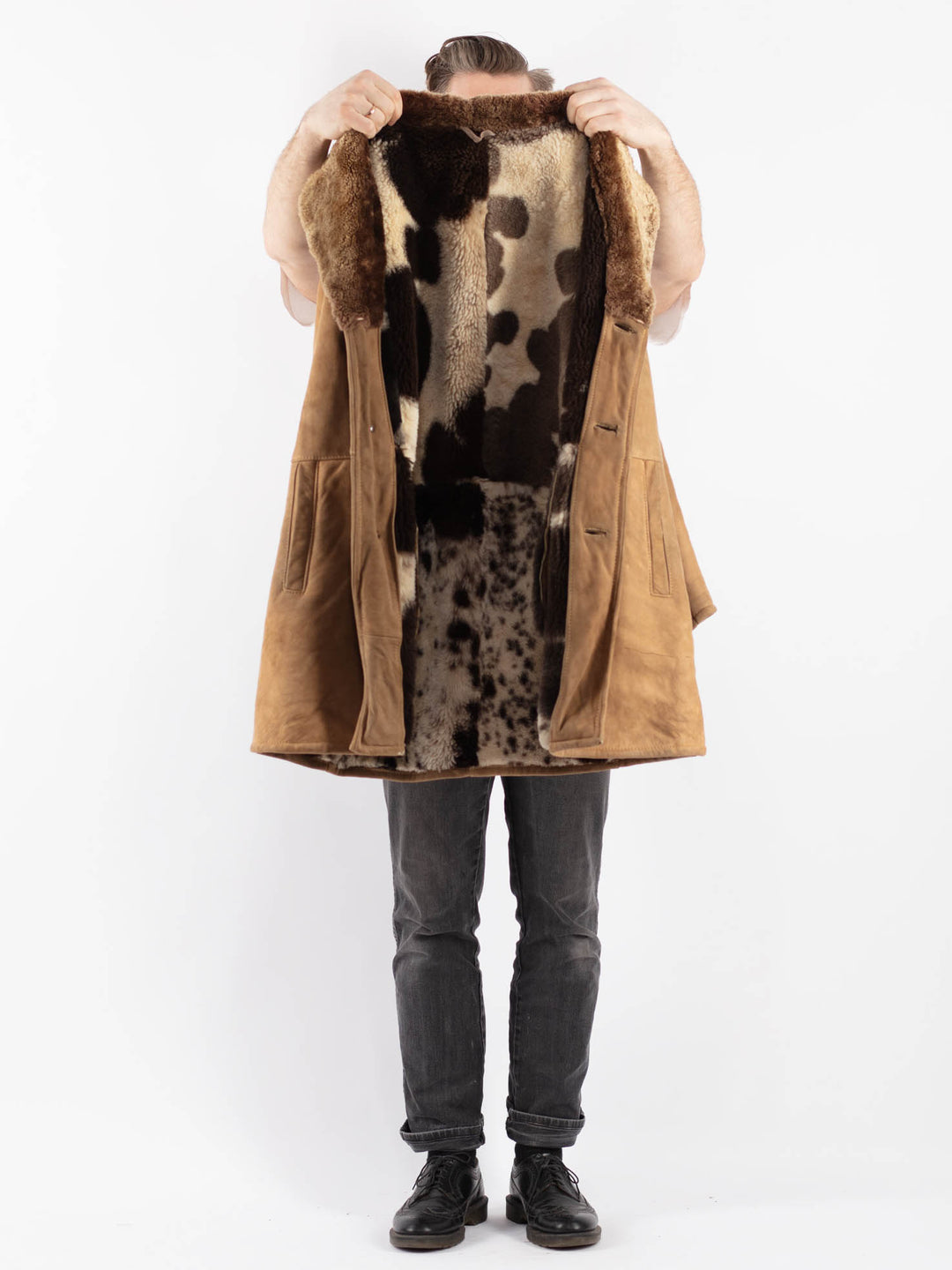 Vintage 70's Men Sheepskin Coat in Beige