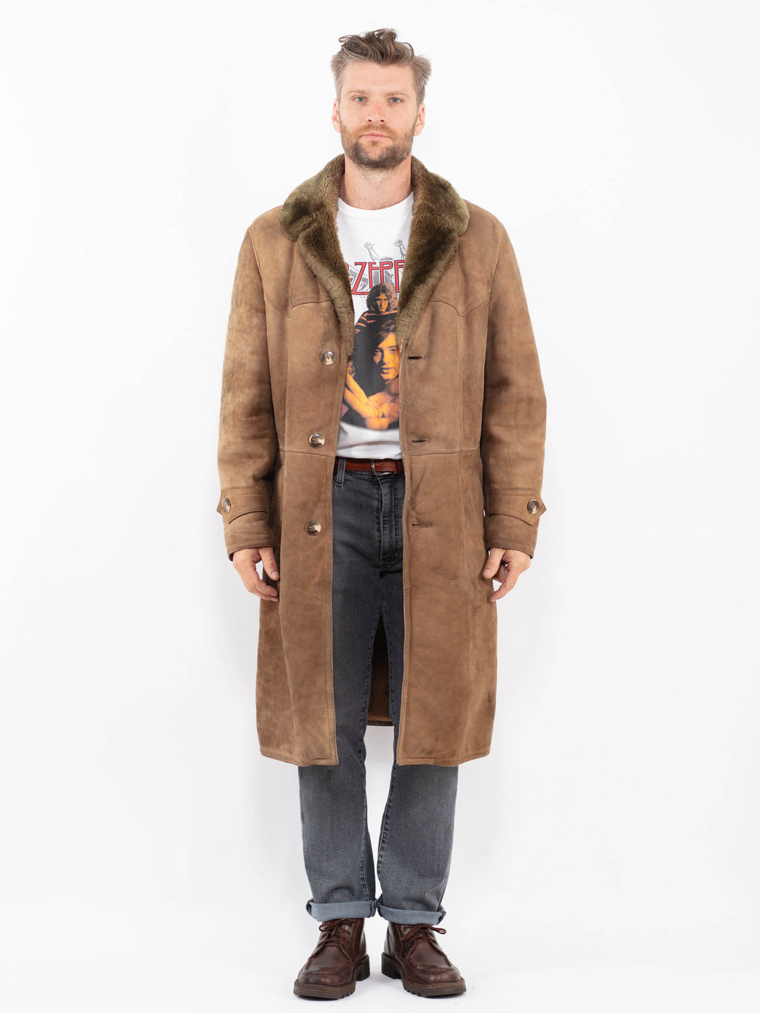 Vintage 70's Men Sheepskin Coat in BrownZ2289