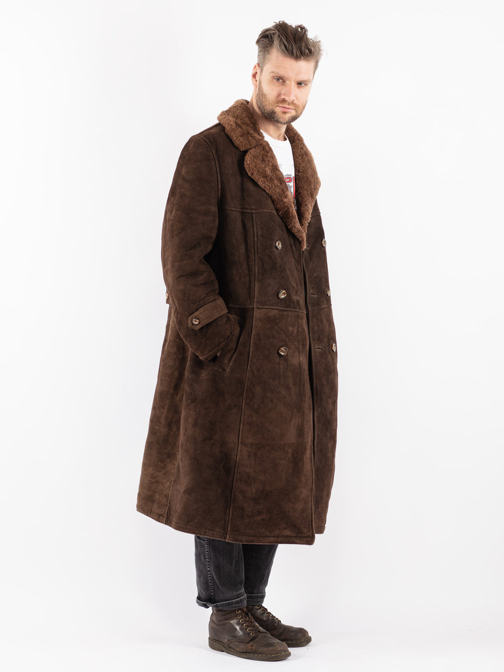 Vintage 70's Men Sheepskin Coat in Brown