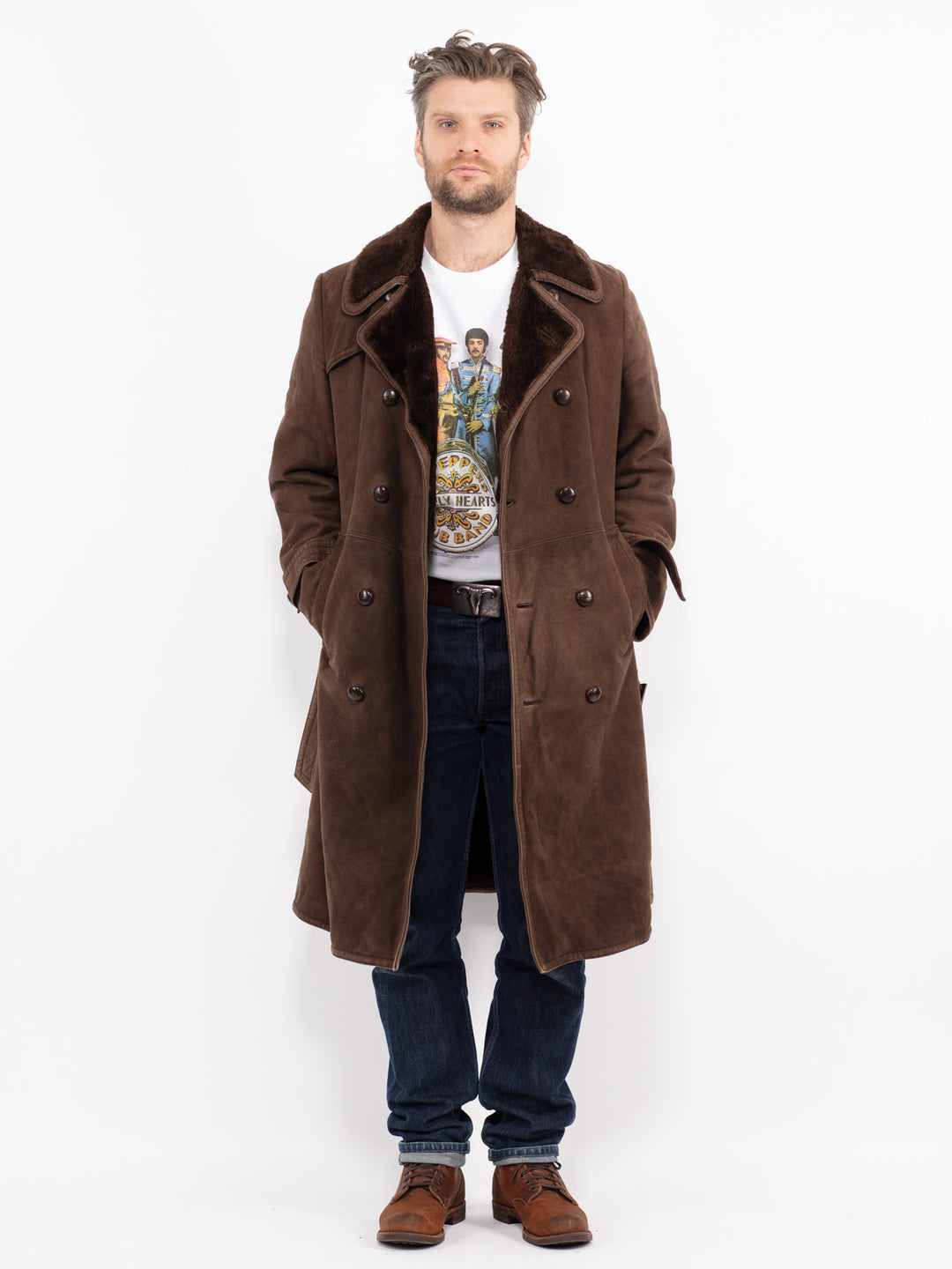 Vintage 70's Men Sheepskin Coat in BrownZ2671