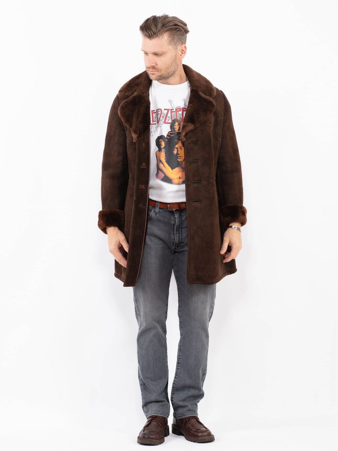 Vintage 70's Men Sheepskin Coat in BrownZ2064