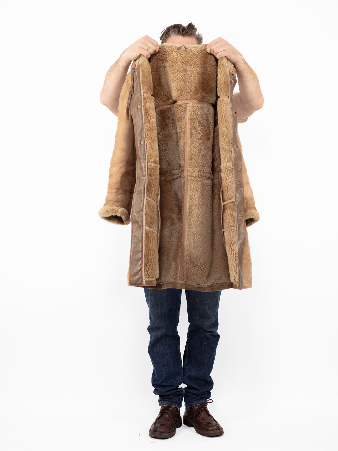 Vintage 70's Men Sheepskin Coat in BeigeZ2556