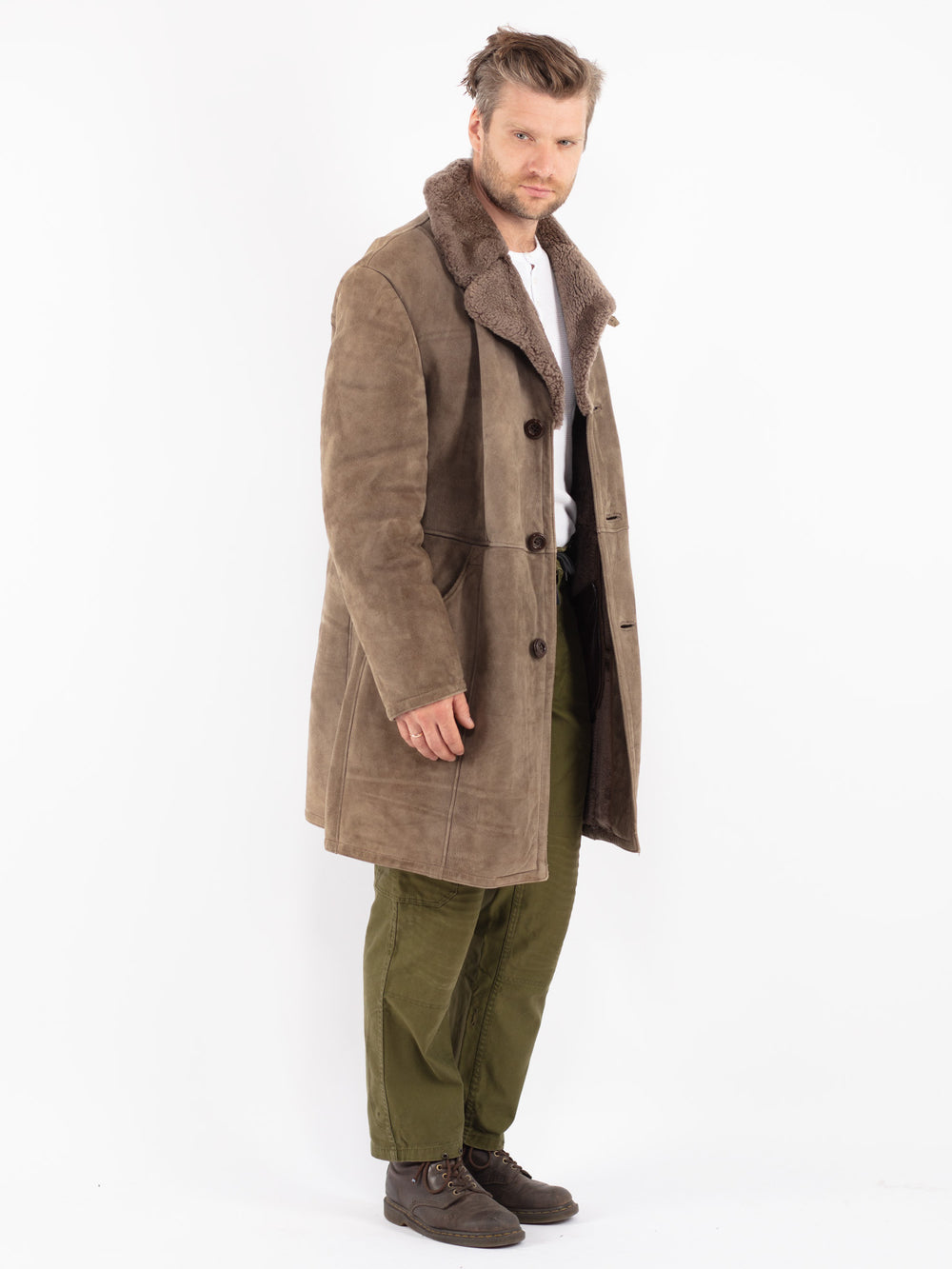 Vintage 70's Men Sheepskin Coat in Beige
