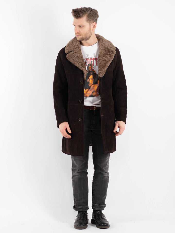 Vintage 70's Men Sheepskin Coat in Brown